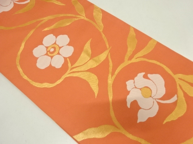 JAPANESE KIMONO / VINTAGE NAGOYA OBI / WOVEN FLOWER ARABESQUE